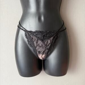 Victoria's Secret sz S black pink lace thong NWT